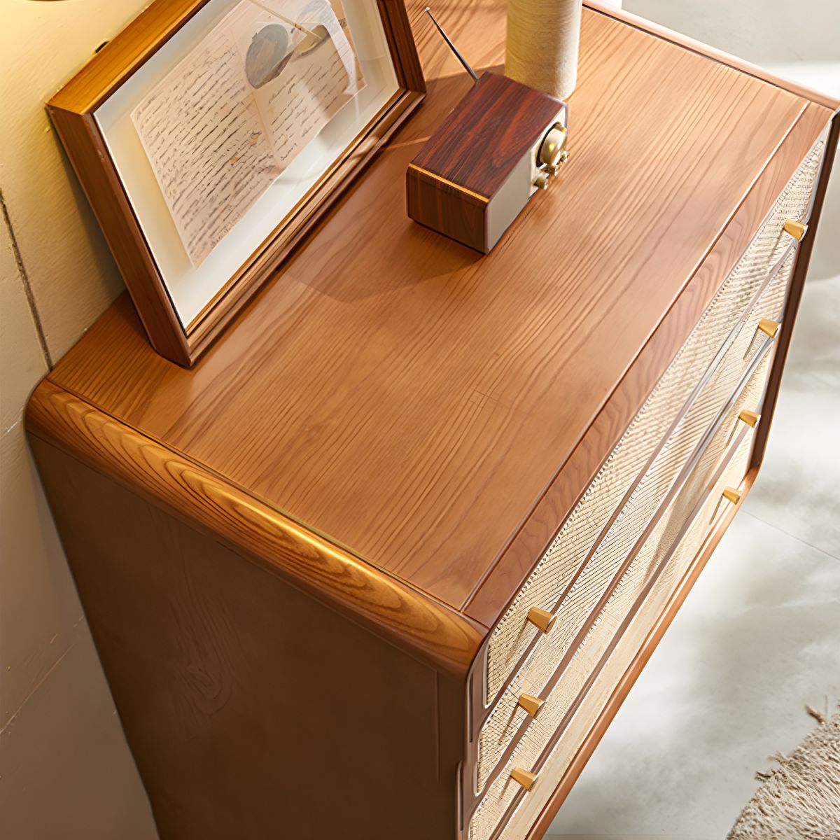 Rustic Mango Solid Wooden Cane Chest of Drawers With Honey Finish thumbnail 6