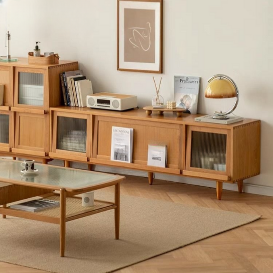 Rustic Mango Solid Wooden TV Cabinet With Glass or Cane In Honey Finish thumbnail 2