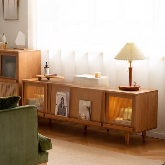 Rustic Mango Solid Wooden TV Cabinet With Glass or Cane In Honey Finish thumbnail 3