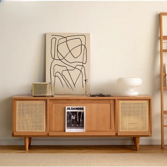 Rustic Mango Solid Wooden TV Cabinet With Glass or Cane In Honey Finish thumbnail 4