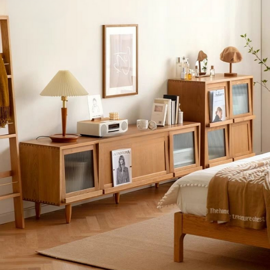 Rustic Mango Solid Wooden TV Cabinet With Glass or Cane In Honey Finish thumbnail 5