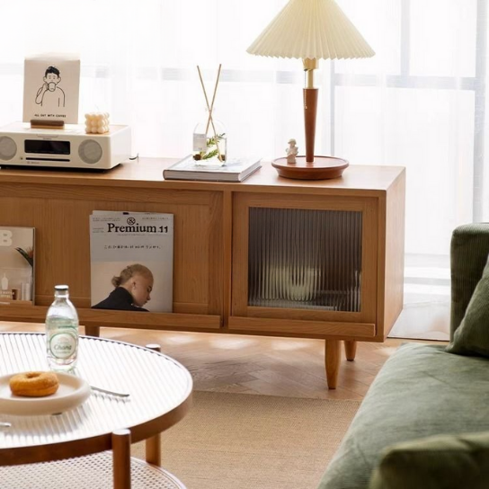 Rustic Mango Solid Wooden TV Cabinet With Glass or Cane In Honey Finish thumbnail 6