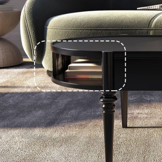 Rustic Mango Oval Shape Black Finish Modern Coffee Table for Living Room thumbnail 7