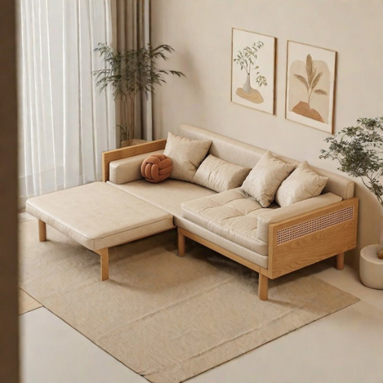 Rustic Mango Solid Wooden Sofa Cum Bed In Natural With Cane Finish thumbnail 8