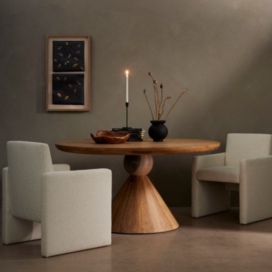 Rustic Mango Solid Wooden Heavy Duty Round Shape Dining Table In Natural Honey Finish thumbnail 7
