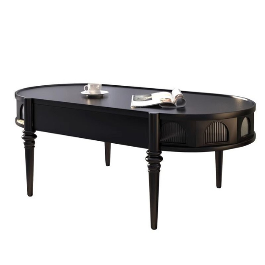 Rustic Mango Oval Shape Black Finish Modern Coffee Table for Living Room thumbnail 8