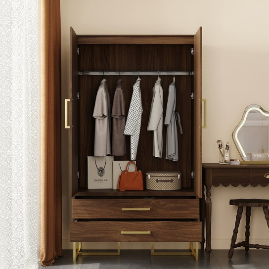 Rustic Mango Modern Exotic Premium Wooden Wardrobe In Honey Finish With Golden Handles thumbnail 4