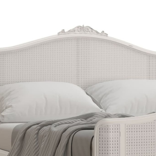 Rustic Mango Solid Wooden Bed With Cane In White Finish thumbnail 3