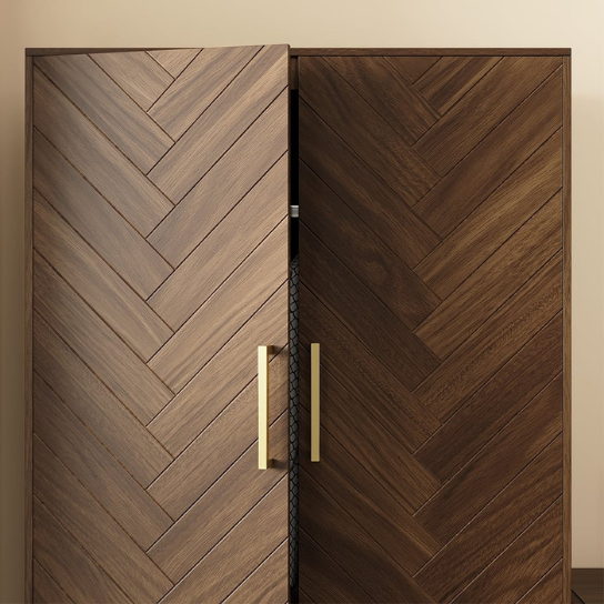 Rustic Mango Modern Exotic Premium Wooden Wardrobe In Honey Finish With Golden Handles thumbnail 5