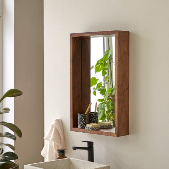 Rustic Mango Solid Wooden Mirror With Natural Finish For Living Room thumbnail 2