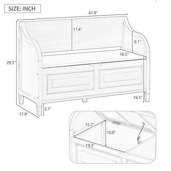 Rustic Mango Classic Vintage Storage Wooden Bench ( Teak Finish ) thumbnail 5