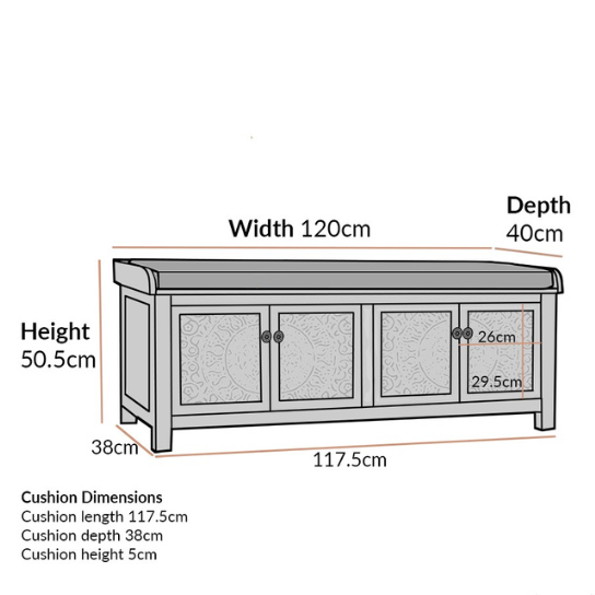 Rustic Mango Indian Style Carving Wooden Bench In Natural White Finish thumbnail 13