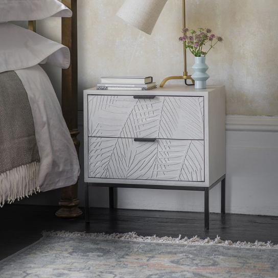 Rustic Mango Solid Wooden White + Black Finish Bedside thumbnail 2
