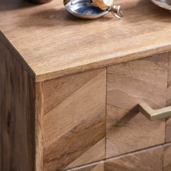 Rustic Mango Solid Wooden Carving Modern Bedside In Honey With Golden Finish thumbnail 3