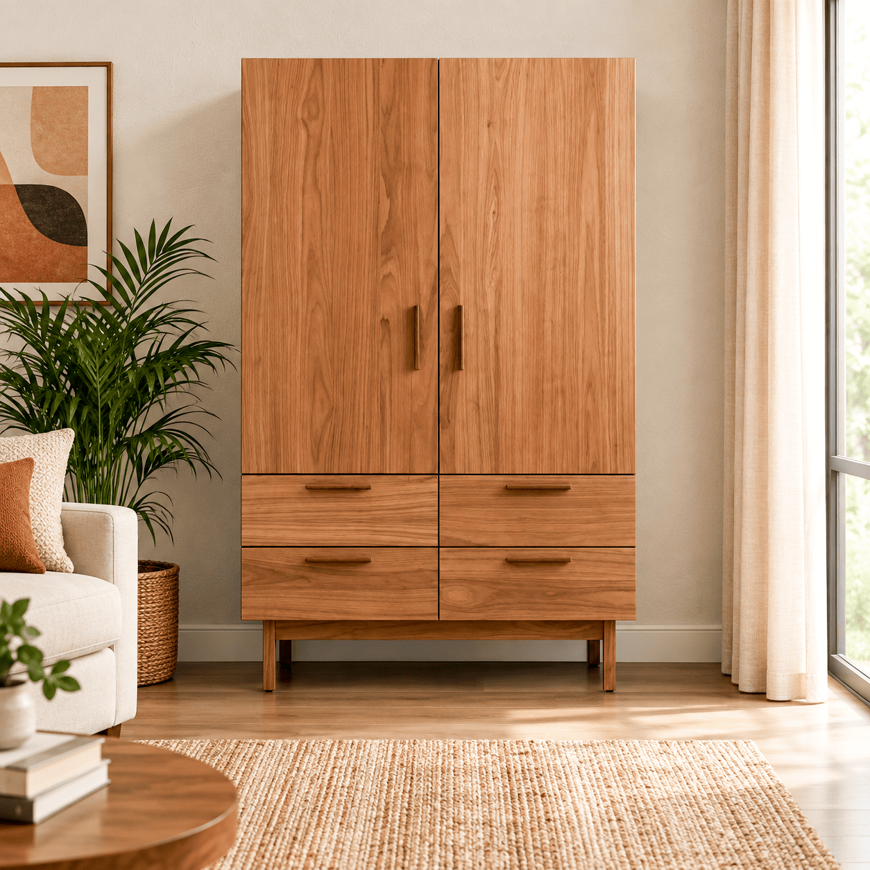 Rustic Mango Double Door Solid Wooden wardrobe With Honey Finish ( Mango Wood ) thumbnail 6