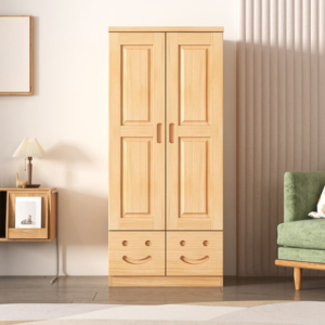1-160 Rustic Mango Modern Natural Color Children's Wardrobe Solid Wood with Partitions and Drawers