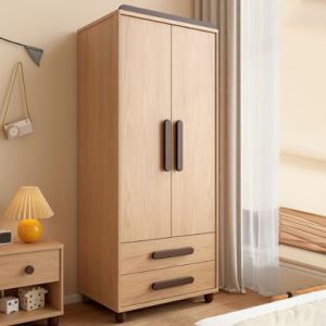 1-7-2 Rustic Mango Solid Wood Natural Modern Children's Wardrobe with Drawers and Partitions